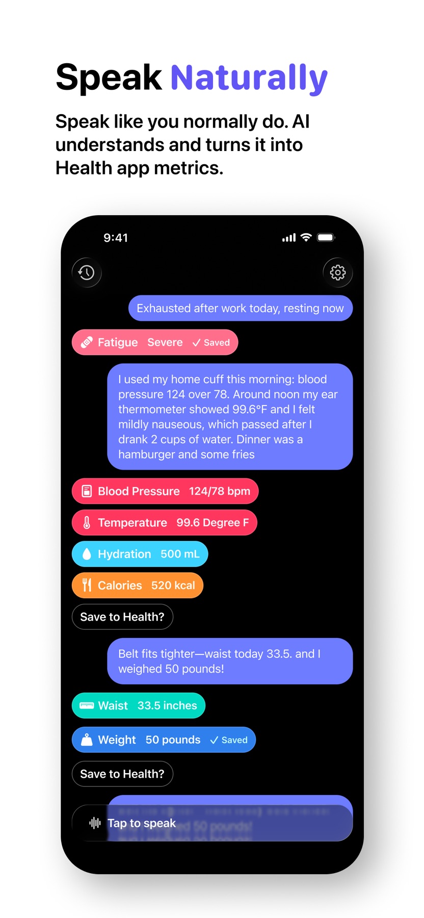 Speak2Health App Store screenshot 1